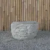 Product image 4 of the product “Balinese style flat round pot, with carving - 50cm Dia., 30 cm Height, Taro sand ”